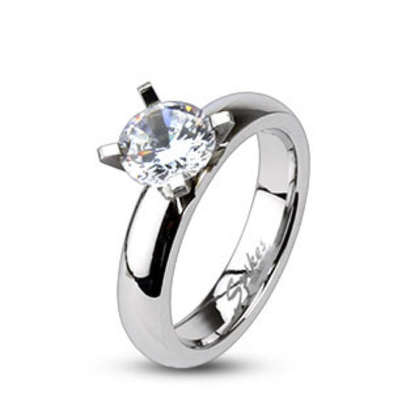 Clear CZ Solitaire Prong Set Ring 316L Stainless Steel-WildKlass Jewelry