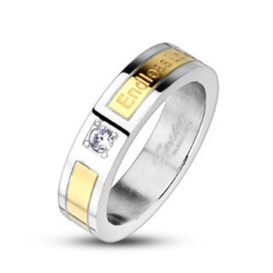 Endless Love Engraved with CZ Gold IP Center Band Ring 316L Stainless Steel-WildKlass Jewelry