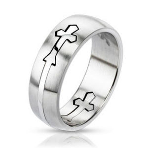 Cut Out Celtic Cross Center 316L Stainless Steel Dome Ring-WildKlass Jewelry