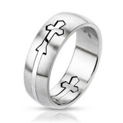 Cut Out Celtic Cross Center 316L Stainless Steel Dome Ring-WildKlass Jewelry