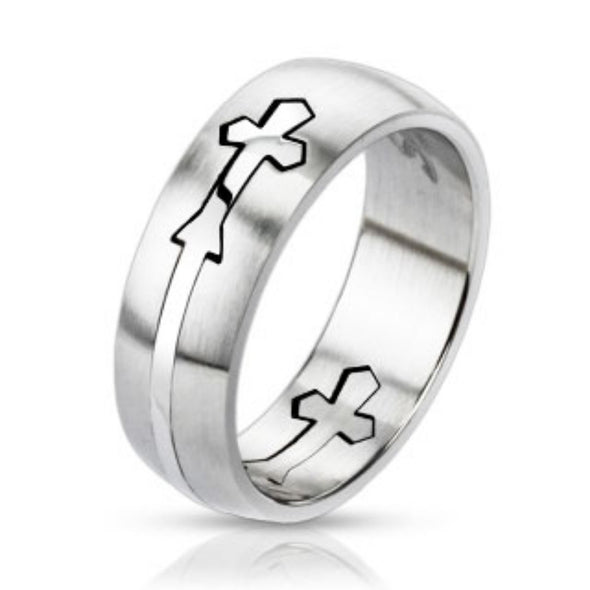 Cut Out Celtic Cross Center 316L Stainless Steel Dome Ring-WildKlass Jewelry