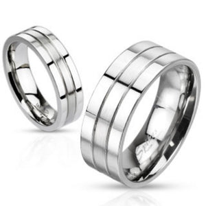 2 Grooved/Brushed Center rings 316L Stainless Steel-WildKlass Jewelry