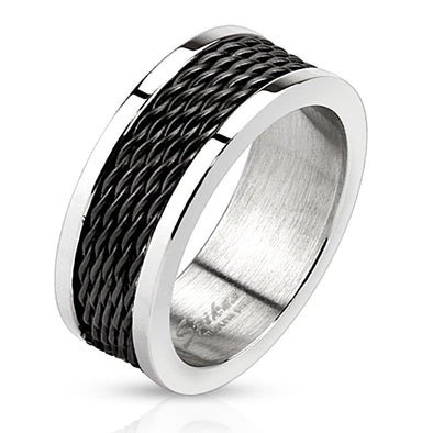 Multi Wire Inlay Black IP Stainless Steel Band Ring-WildKlass Jewelry
