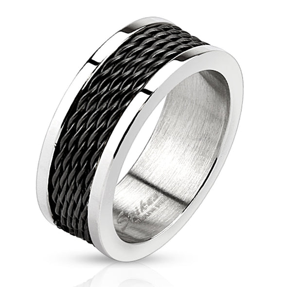 Multi Wire Inlay Black IP Stainless Steel Band Ring-WildKlass Jewelry