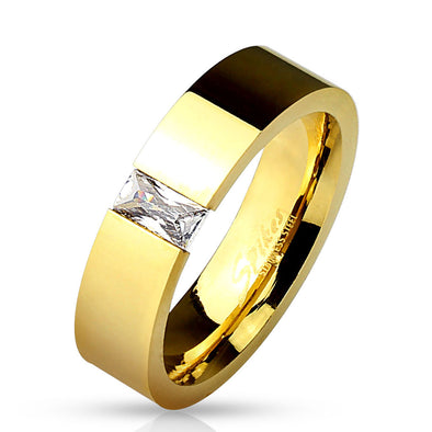 Rectangular CZ Tension Set Gold IP Over 316L Stainless Steel Ring-WildKlass Jewelry