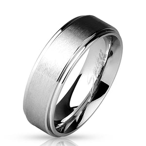 Stepped Edges with Brushed Finish Center 316L Stainless Steel Classic Band Rings-WildKlass Jewelry