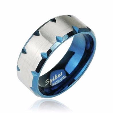 Faceted Edges Blue IP Stainless Steel Rings-WildKlass Jewelry