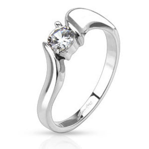 Prong CZ Solitaire Framed with Twist Band Ring Stainless Steel-WildKlass Jewelry