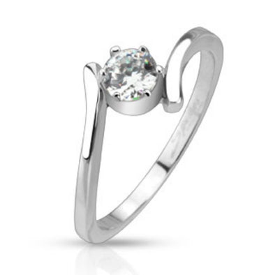 Prong CZ Solitaire Swirl Wrapped Band Ring Stainless Steel-WildKlass Jewelry