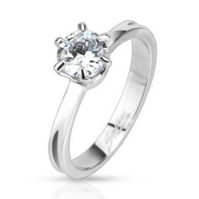 Classic Prong Set CZ Solitaire Band Ring Stainless Steel-WildKlass Jewelry