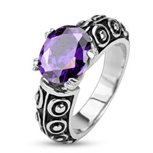 Faceted Violet Oval Gem of the Sea Cast Ring Stainless Steel-WildKlass Jewelry