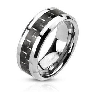 Black Carbon Fiber Inlay Band Ring Stainless Steel-WildKlass Jewelry