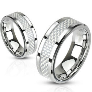 White Carbon Fiber Inlay Band Ring Stainless Steel-WildKlass Jewelry