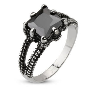 Faceted Onyx Square Gem Dragon Claw Cast Ring Stainless Steel-WildKlass Jewelry