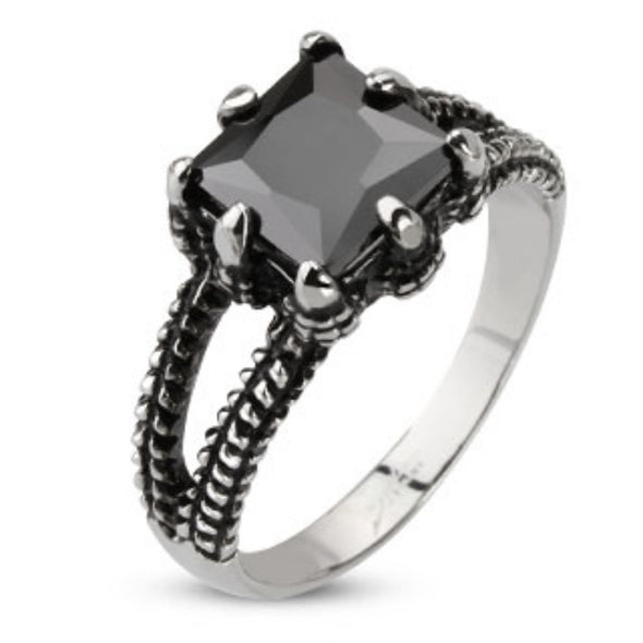 Faceted Onyx Square Gem Dragon Claw Cast Ring Stainless Steel-WildKlass Jewelry