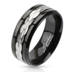 Multi Shaved Steel Center Black IP Band Ring Stainless Steel-WildKlass Jewelry