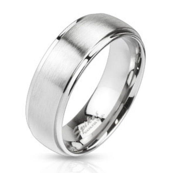 Mirror Polished Edges and Brushed Metal Center Dome Two Tone Band Ring Stainless Steel-WildKlass Jewelry
