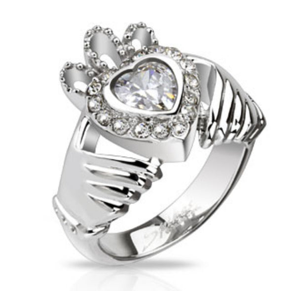 Claddagh Crown Heart with Multi CZ Cast Ring Stainless Steel-WildKlass Jewelry