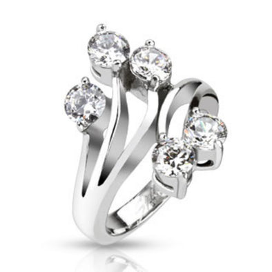 Large CZ Set Vines Cast Ring Stainless Steel-WildKlass Jewelry