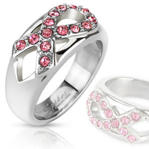 Pink Ribbon Gem Cancer Awareness Cast Band Ring Stainless Steel-WildKlass Jewelry