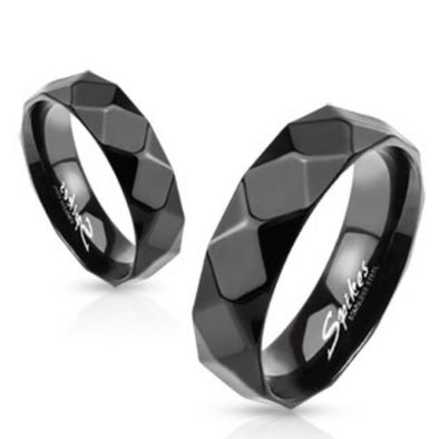 Large Diamond Faceted Black IP Stainless Steel Ring-WildKlass Jewelry