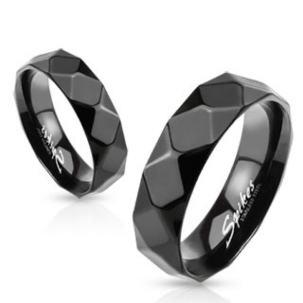 Large Diamond Faceted Black IP Stainless Steel Ring-WildKlass Jewelry