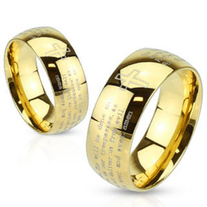 Lords Prayer Laser Etched Gold IP Stainless Steel Ring-WildKlass Jewelry
