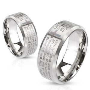 Lord's Prayer Laser Etched Over Brushed Finished Beveled Edge Stainless Steel Ring-WildKlass Jewelry