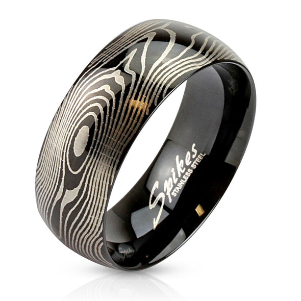 Finger Print Laser Etched Black IP Ring Stainless Steel-WildKlass Jewelry