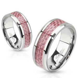 Pink Carbon Fiber Inlay Band Ring Stainless Steel-WildKlass Jewelry