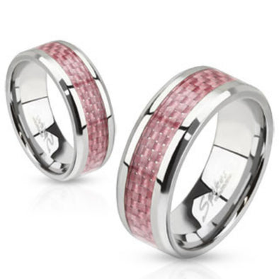 Pink Carbon Fiber Inlay Band Ring Stainless Steel-WildKlass Jewelry