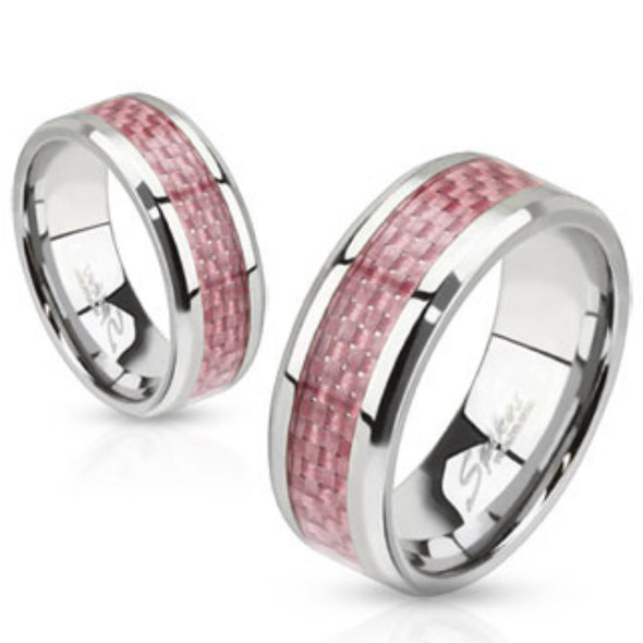 Pink Carbon Fiber Inlay Band Ring Stainless Steel-WildKlass Jewelry