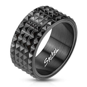 Spiked Spinner Black IP Ring Stainless Steel-WildKlass Jewelry