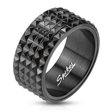 Spiked Spinner Black IP Ring Stainless Steel-WildKlass Jewelry