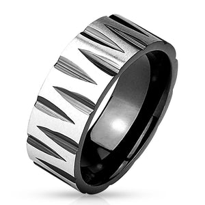 Faceted Groove Pattern Black IP Stainless Steel Ring-WildKlass Jewelry
