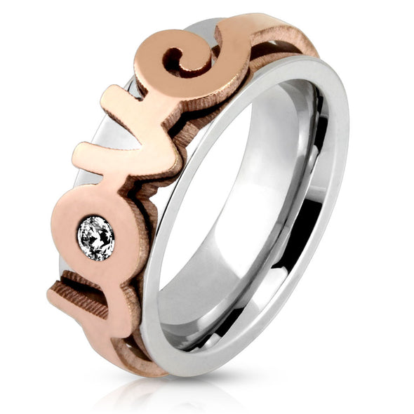 Love Rose Gold IP with CZ Stainless Steel Ring-WildKlass Jewelry