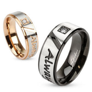 Always Together Engraved Two Tone Stainless Steel Ring with Single CZ-WildKlass Jewelry