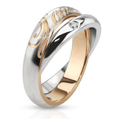 Combinatin of Single CZ Paved Band Ring with "LOVE" Engraved Band Ring Stainless Steel-WildKlass Jewelry