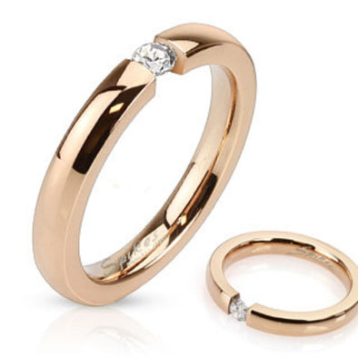 3mm Tension Set CZ Rose Gold IP Stainless Steel Band Ring-WildKlass Jewelry