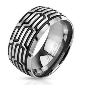 Grooved Tire Mark Band Ring Stainless Steel-WildKlass Jewelry