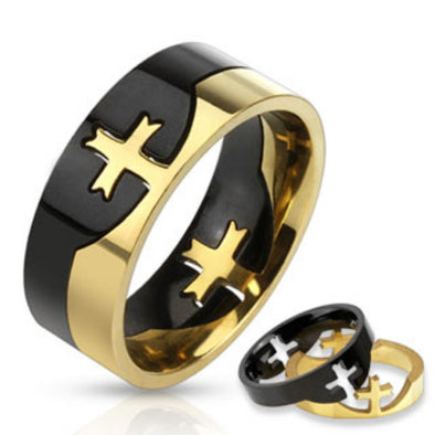 Cross Two Tone Ring Stainless Steel-WildKlass Jewelry