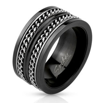 Layered Cuban Chains Stainless Steel Black IP Spinner Ring-WildKlass Jewelry