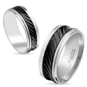 Milled Step Edge Black IP Center Stainless Steel Ring-WildKlass Jewelry