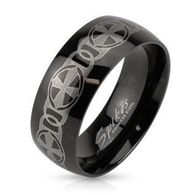 Chain Crosses Laser Etched Stainless Steel Black IP Band Ring-WildKlass Jewelry