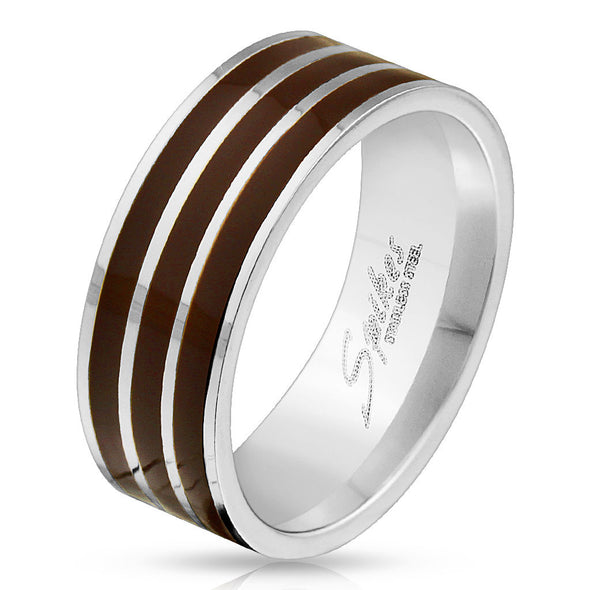 Triple Brown Lines Stainless Steel Ring-WildKlass Jewelry