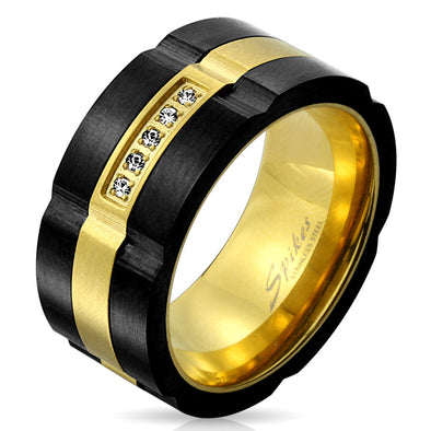 Two Toned IP Spinner with 5 Clear CZ Stainless Steel Ring-WildKlass Jewelry