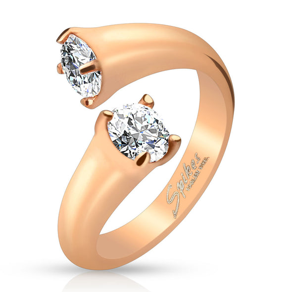 Prong CZ Ends Rose Gold IP Stainless Steel Ring-WildKlass Jewelry