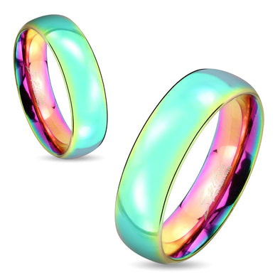 Dome Rainbow IP Stainless Steel Couple Ring-WildKlass Jewelry