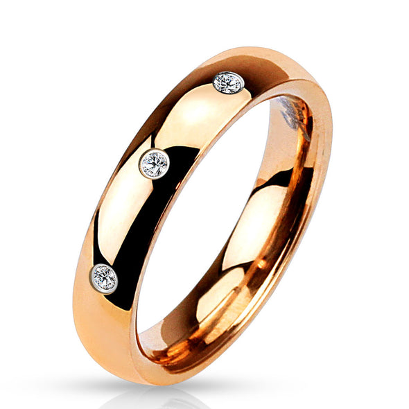 3 CZ Set Classic Dome Rose Gold IP 316L Stainless Steel Rings-WildKlass Jewelry