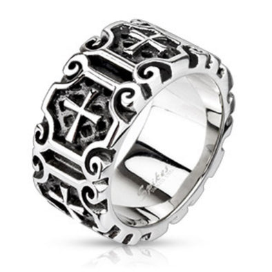 Medieval Cross Ornamental Cast Ring Stainless Steel-WildKlass Jewelry